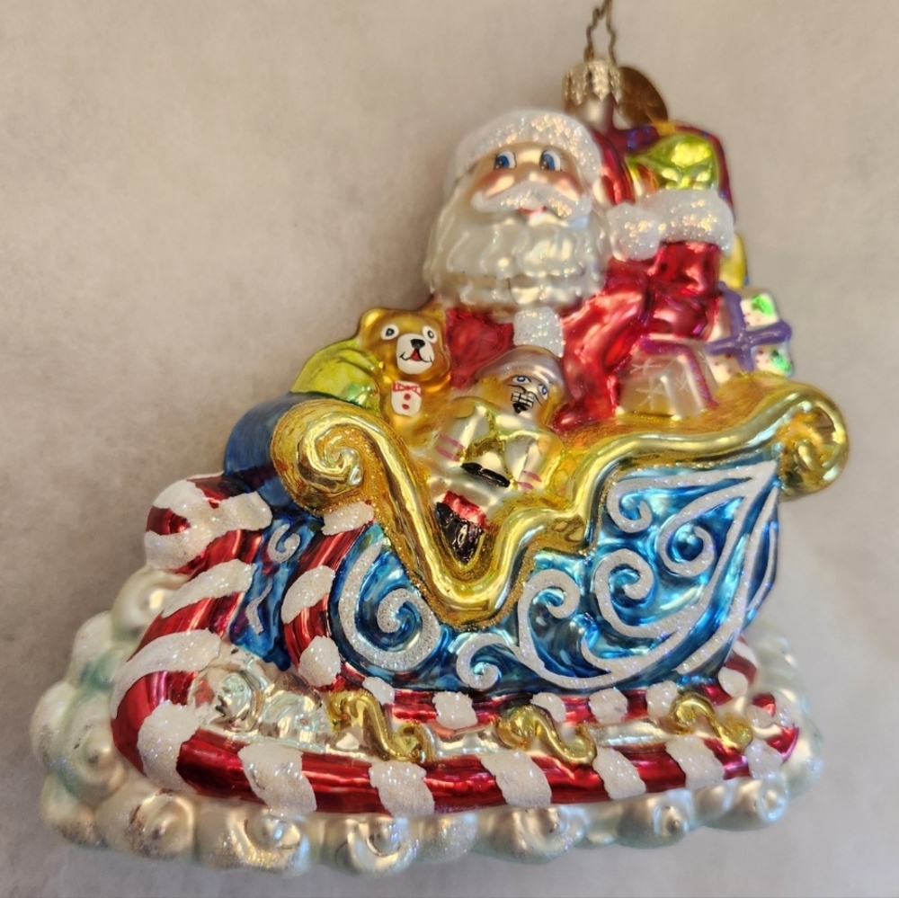 Christopher Radko Playful Sleighful w/Santa Glass Ornament